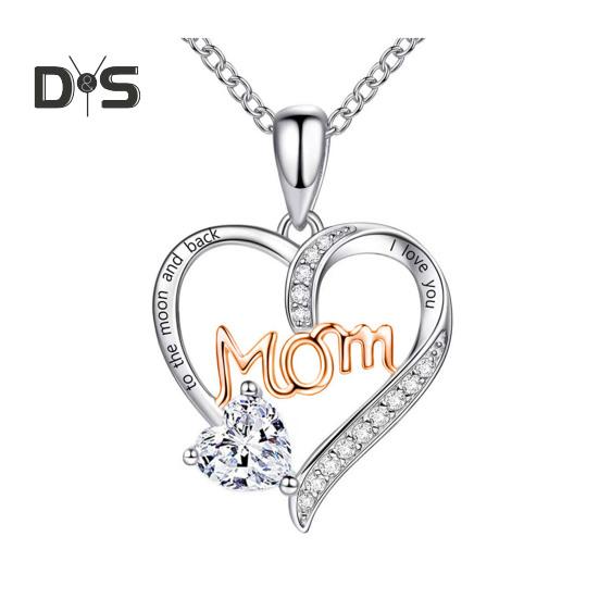 

Ожерелье в форме сердца для женщин «Я люблю тебя, мама», ожерелье с подвеской в форме сердца из кубического циркония, подарок на день рождения для мамы на День матери B белый