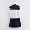 Aculldo Sailor Short School High School Girl JK Uniform with Two White Embroidered Strips and Navy Blue Cute and Perfect for School Cultural and