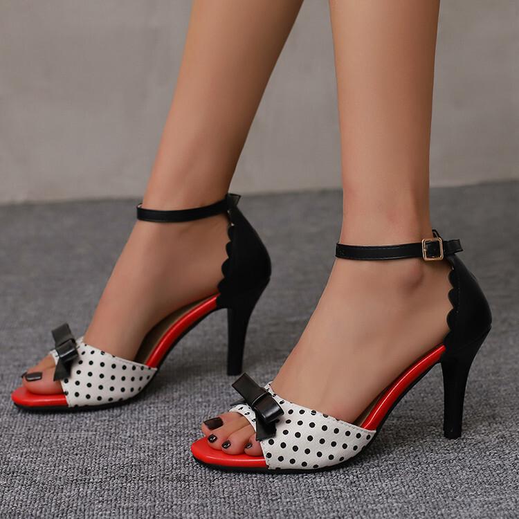 Polka Dot Fish Mouth Sandals Bow Hollow Sandals High Heels Large Size Shoes Shoes