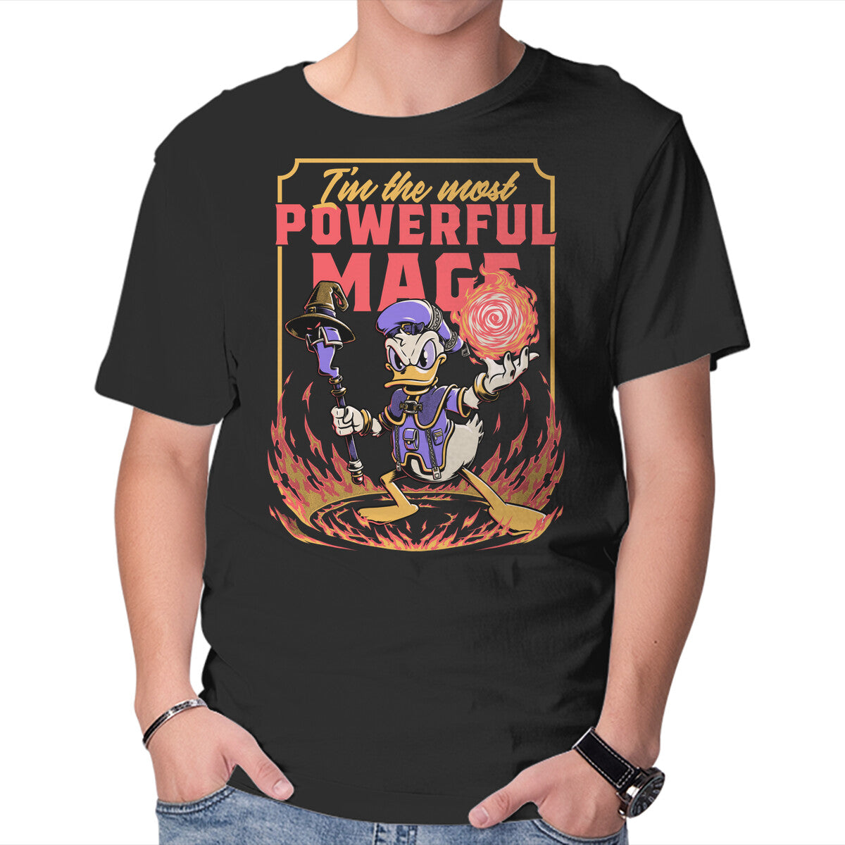 Unisex Crew Neck T-Shirt Powerful Duck Mage Graphic Short Sleeve Casual Tee L