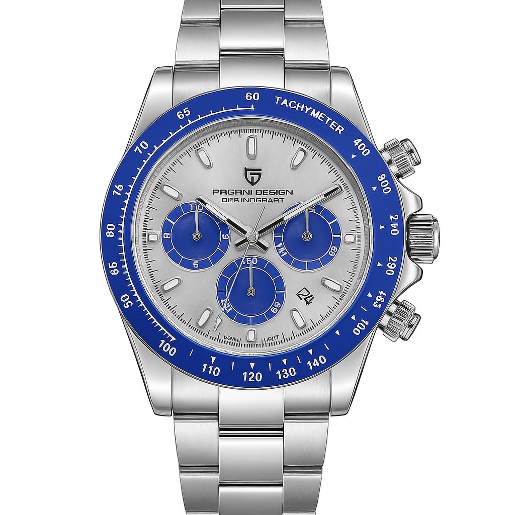 

Кварцевые часы с керамическим безелем и индикацией даты Высокопроизводительные мужские сине-серые