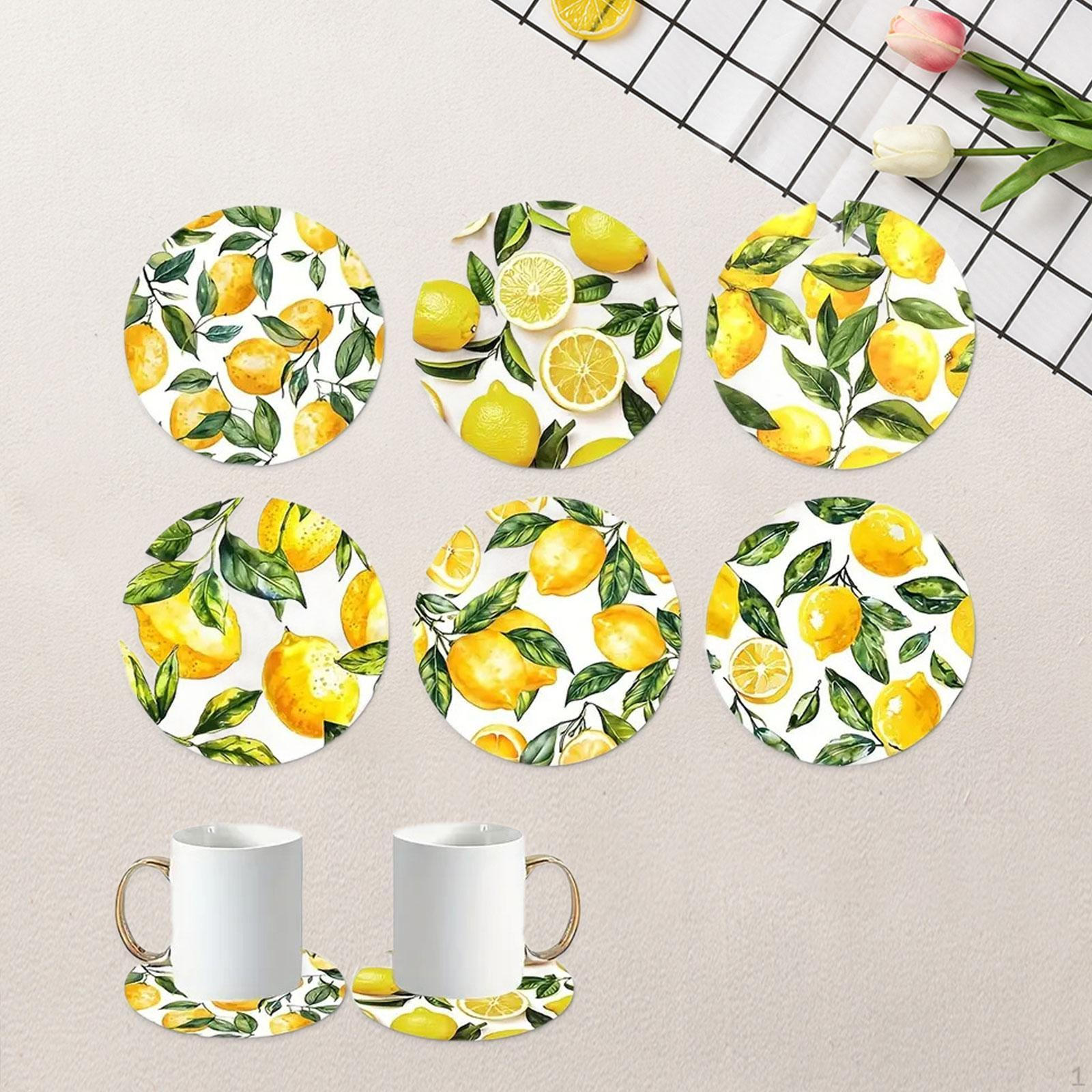 

6 шт. Теплоизоляционные подставки Разноцветный узор Подставки для чашек с принтом Многоразовые Круглые для напитков Lemon