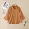 ZANZEA Womens Turn Down Collar 3/4 Sleeve Loose Button Blouse