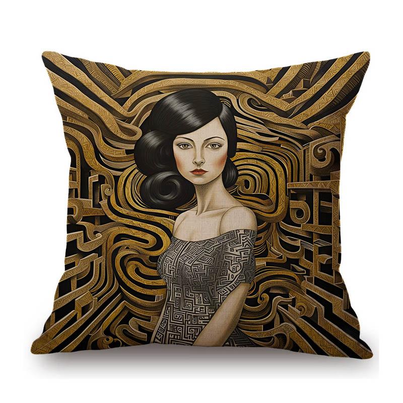 Vintage Argentina Artist Flower Leaves Background Fashion Girl Comic Beautiful Cotton Linen Sofa Pillow Case Cute Cushion Cover