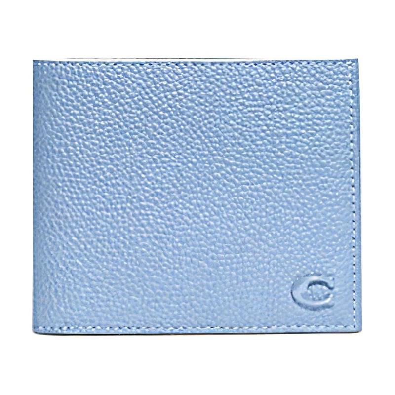 COACH Billfold Wallet 11 Folding Pebbled Leather Wallet Women s Blue синий