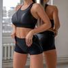 Black Breathable Yoga Set Women Mesh Sports Set 2 Pieces Gym Suits Push Up Bra+High Waist Shorts Sportwear