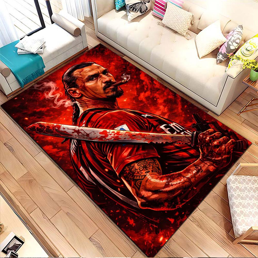Warrior with Sword and Cigarette Patterned carpet, non slip mat suitable for living room and bedroom sofas