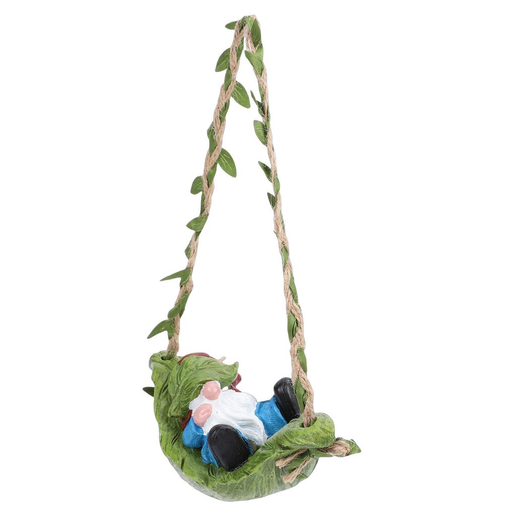 Garden Gnome On Leaf Hammock Statue Cute Resin Swinging Outdoor Yard Decor Fairy Garden Ornament