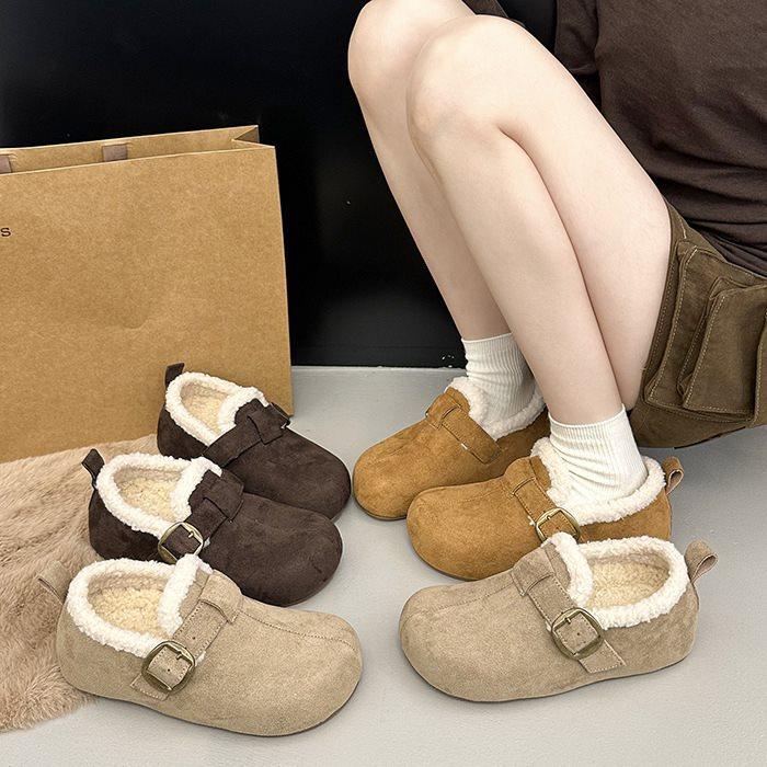 Versatile Boken Shoes Women's Velvet and Thicker 2025 Winter Casual Fashion New Warm One-pedal Cotton Shoes