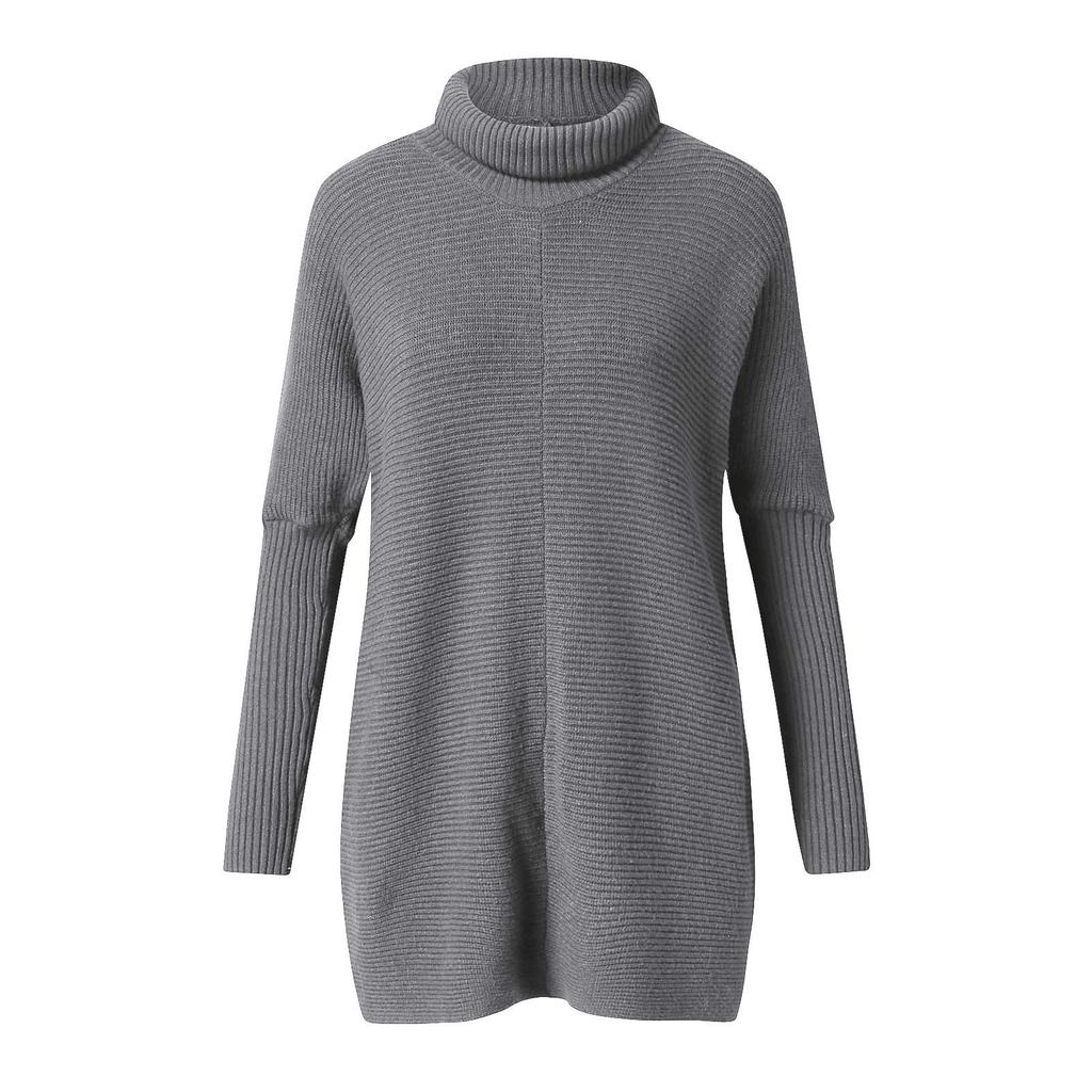 Fashion Women Casual O-Neck Turtleneck Solid Color Long Sleeve Pullover Sweater