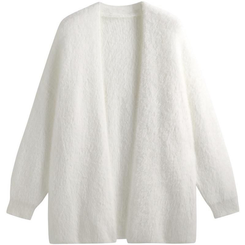Autumn and winter fashion loose foreign style imitation mink cardigan solid color advanced sense simple medium and long sweater jacket
