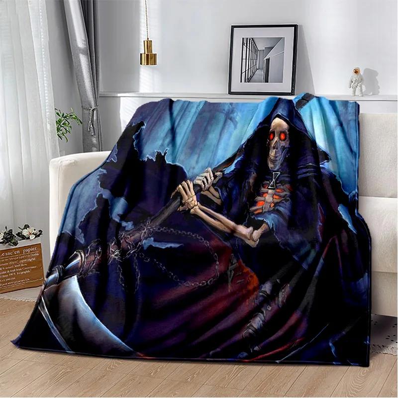 D Grim Reaper Skull Gothic Soft Plush Flannel Throw Blanket for Bedroom Living Room Sofa Picnic Kids