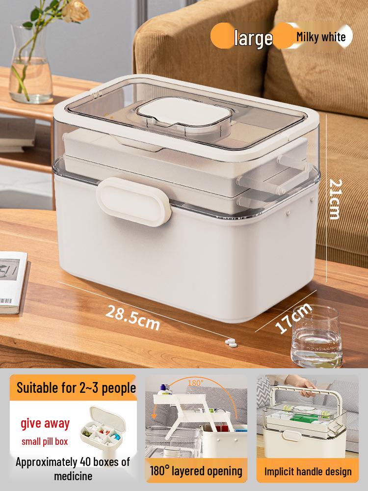 Large Capacity Family Medicine Box with Multi-Layer First Aid Storage for Household and Children