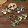 European St. Patrick's Day Four-Leaf Clover Sheep Water Drop Cat Football Medicine Jar Wooden Earrings
