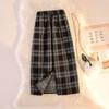 Plaid Tweed High Waist Midi Skirt - Korean Style, Thickened, Warm, Elastic, with Slit.