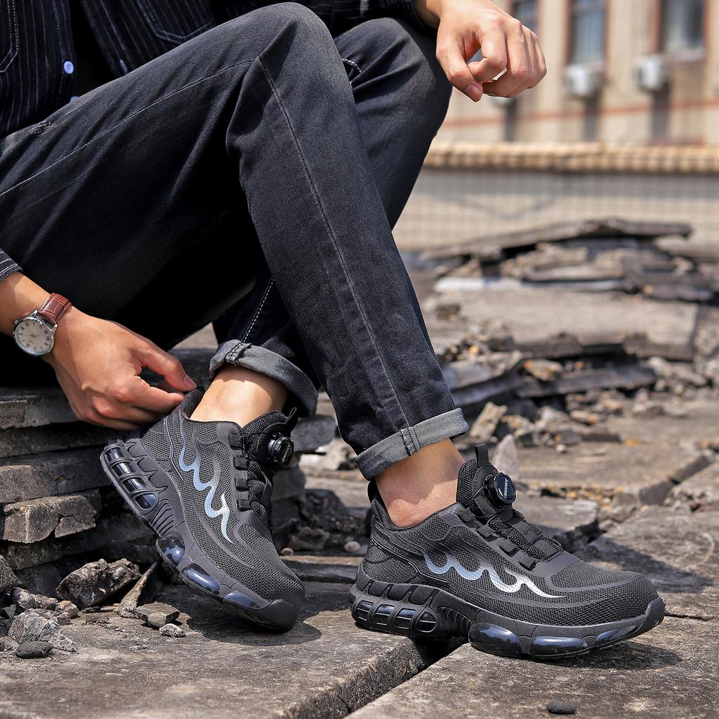 Rotating Button Safety Work Shoes For Men Steel Head Boots Male Indestructible Construction Non Slip Male Soft Work Shoes