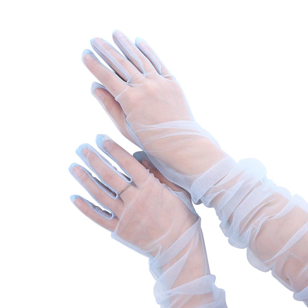 Silky Fashion Women Elbow Sheer Tulle Thin Gloves Lace Mitten Women Gloves Five Fingers Mitts