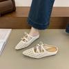 Large Size Woven Bag Head Half Slippers Women's Summer New Bow Hollow Holiday Cool Slippers
