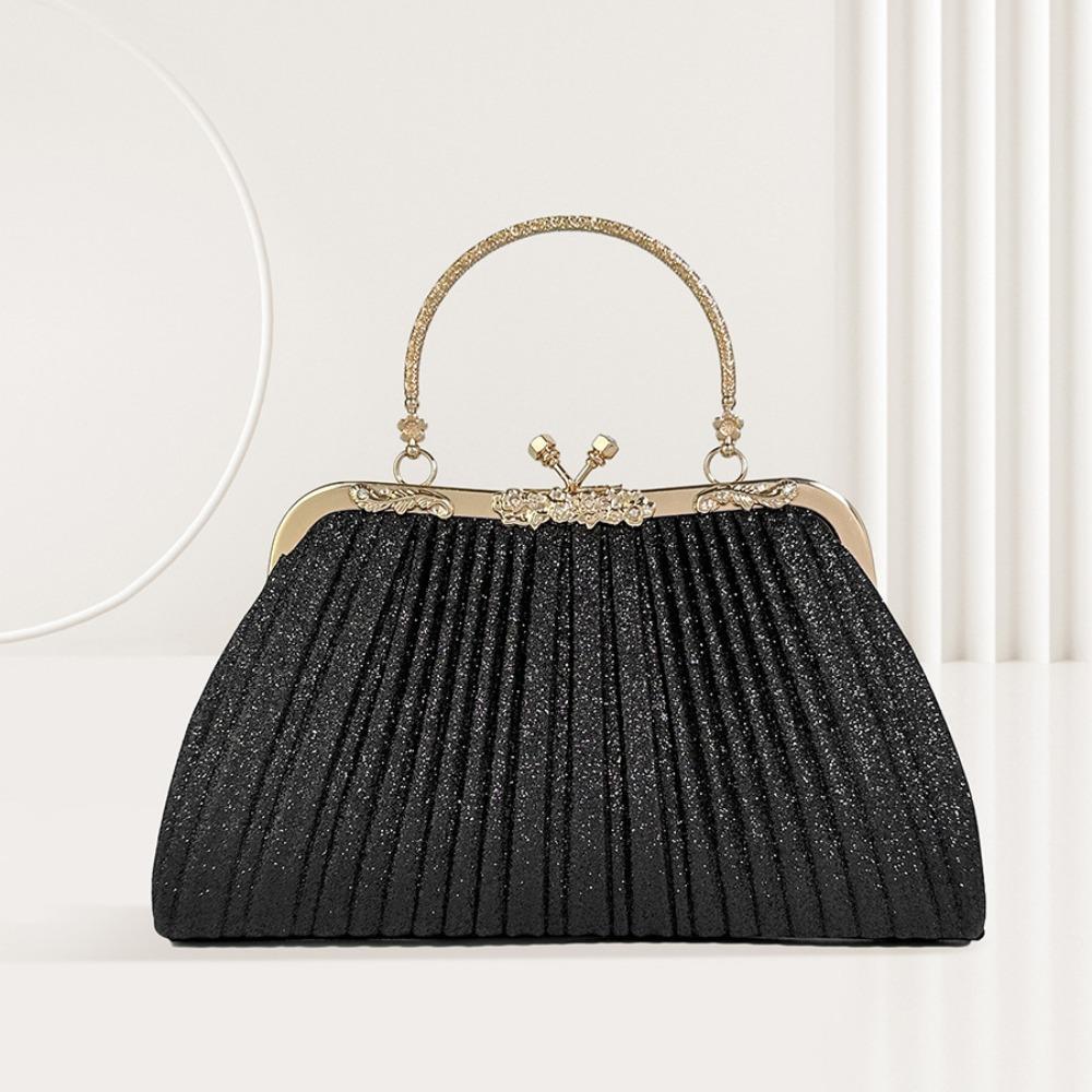 

Блестящая вечерняя банкетная сумка плиссированная женская сумка-клатч французский узор «ракушка» сумочка для вечеринки чёрный