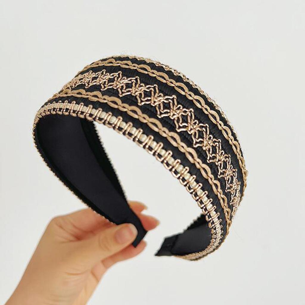 PROLY Neue Mode Haaraccessoires für Frauen Breite Seite Vintage Böhmisch Kopfschmuck Mittiger Knoten Turban Mädchen Stirnband Haarband