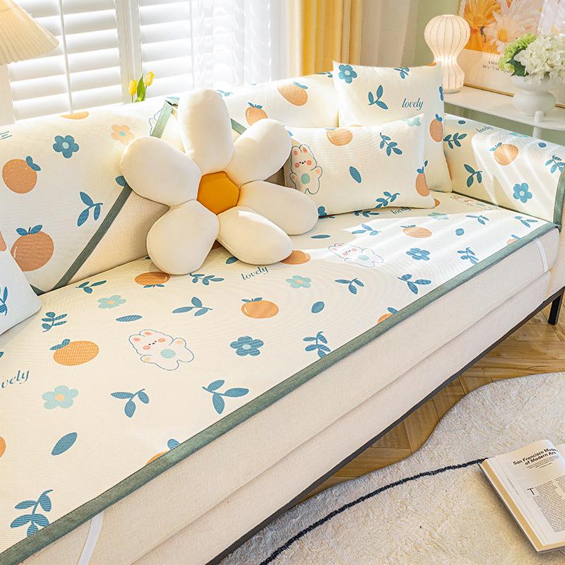 Cartoon Ice Rattan Sofa Cushion Cool Mat Cool Cushion Ice Silk Mat Washable Summer Sofa Cover Cover Cushion Cover Cloth Towel Mat