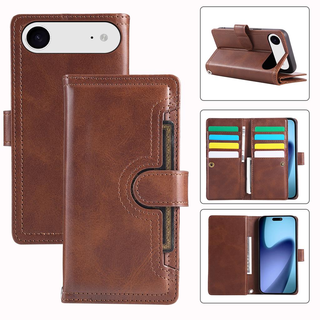For iPhone Air Case Split Leather Magnetic Wallet Phone Protector with Wrist Strap