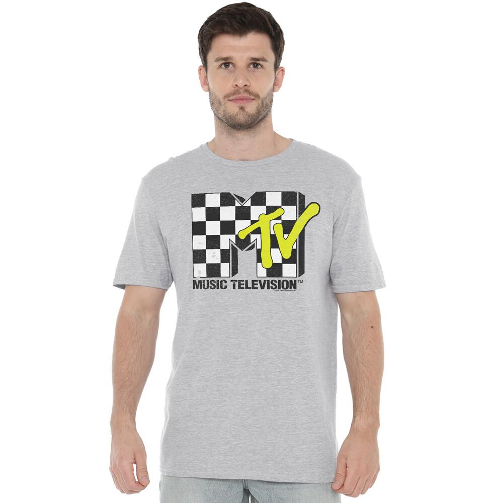 MTV Checker Board Logo T-Shirt S-2XL Athletic Heather XXXXL