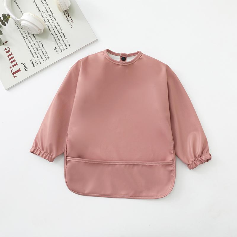 Solid Color Baby Bibs with Long Sleeves Waterproof Children's Feeding Apron Bib for Boys Girls Easy Clean Toddler Art Smocks