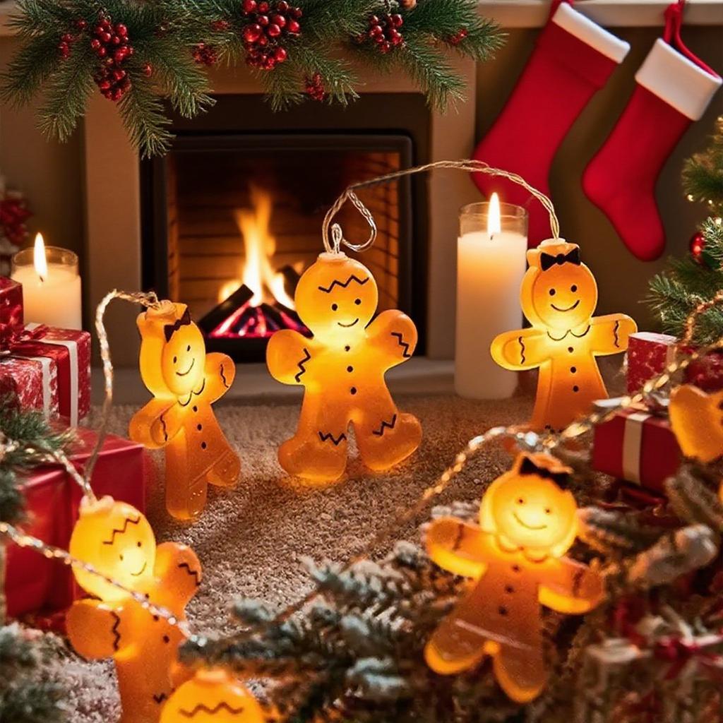 Blow Molded Gingerbread Man LED Decorative Battery-operated Light Christmas Light String Suitable Home Window Patry Indoor Decor