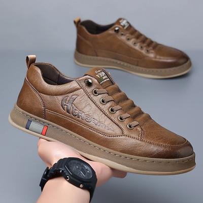 Fashion Men's Shoes 2024 New Fall Trend Leather Upscale Leather Shoes Men's Soft-soled Sports Breathable Casual Shoes