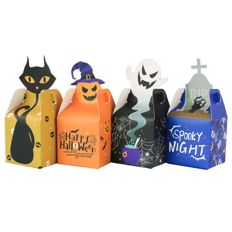 12pcs Halloween Paper Treat Boxes Trick-or-treat Gift Bags For Candy Cookie Chocolate Donuts Cakes