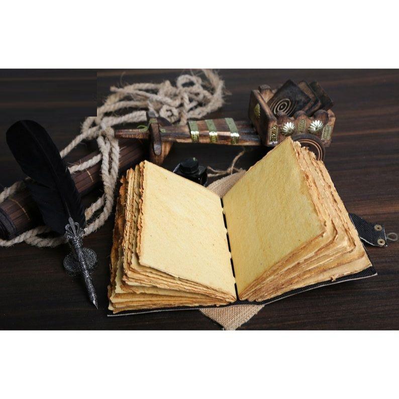 Livro de feitiços diário livro das sombras em branco mãe terra colorido papel de borda deckle diário de couro vintage caderno sem pauta Diário diário 7x5 polegadas