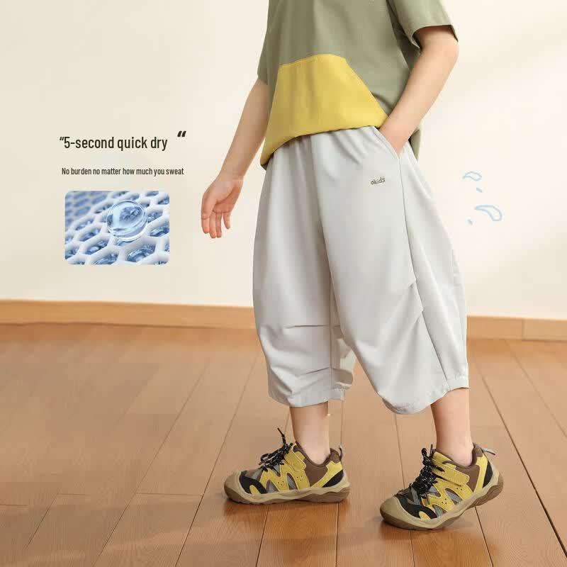 LUSON Boys  Ice-Feel Quick-Dry Capri Cargo Pants 120 светло-серый