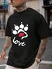 Unisex's Casual Crew Neck Short Sleeve Paw Love Print T-Shirt