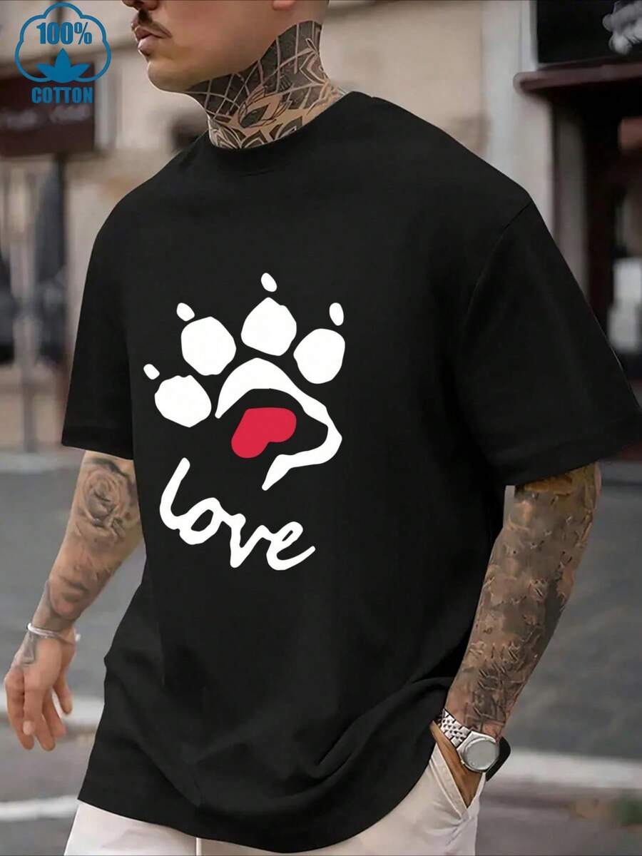 

Unisex s Casual Crew Neck Short Sleeve Paw Love Print T-Shirt XXXL