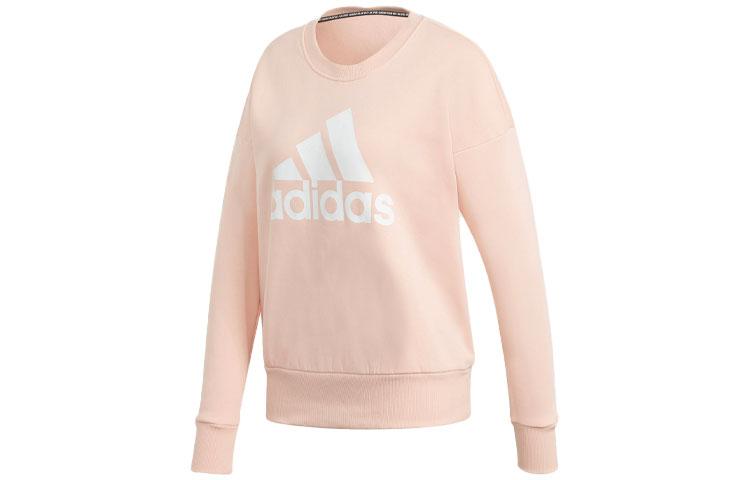 Adidas Front Logo Casual Sports Pullover Thickened And Fleece Lined Sweatshirt Women s Hazy Coral Powder GC6926 XL