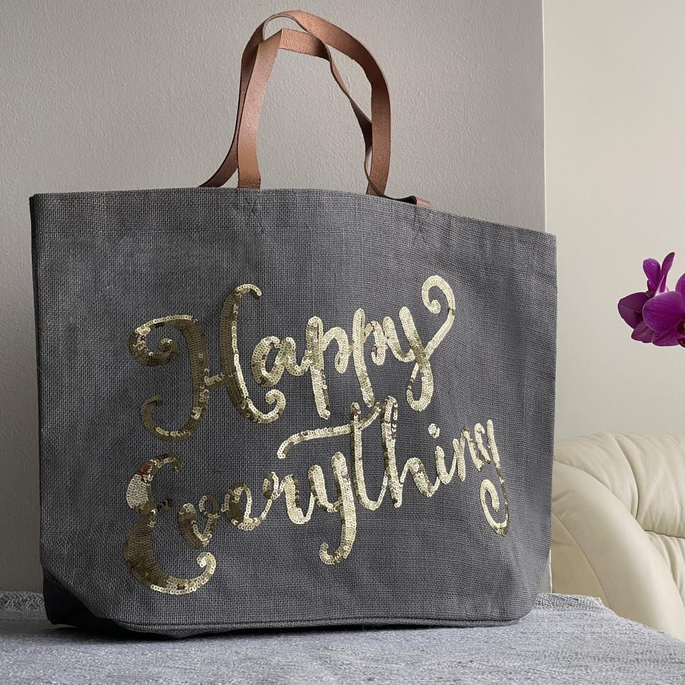 

Jute Shopping Bag Eco Shopper Beach Bag SRBG-8 Happy Everything