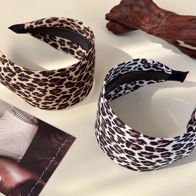 Retro Senior Leopard Print Wide-brimmed Headbands for Women Fashion Temperament Hair Hoop Female Party Hair Band Accessories New