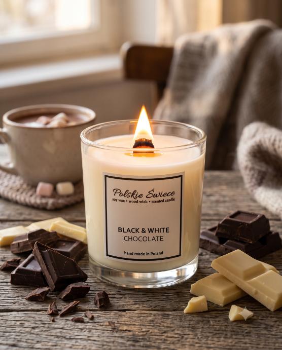 Soy Candle with a Wooden Wick + BLACK AND WHITE CHOCOLATE
