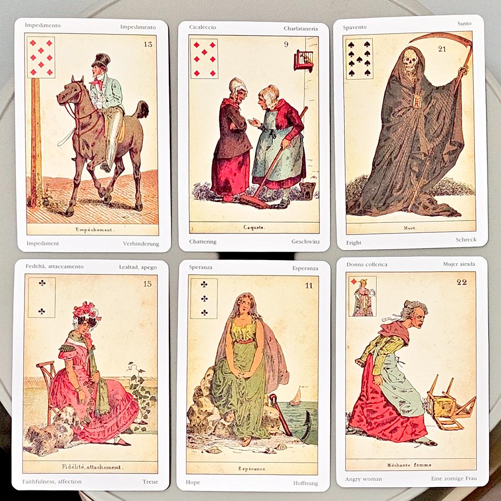 Sibilla Indovina Oracle Cards 10.5*6cm, Vintage 52-Card Divination Deck - Multilingual Victorian Style
