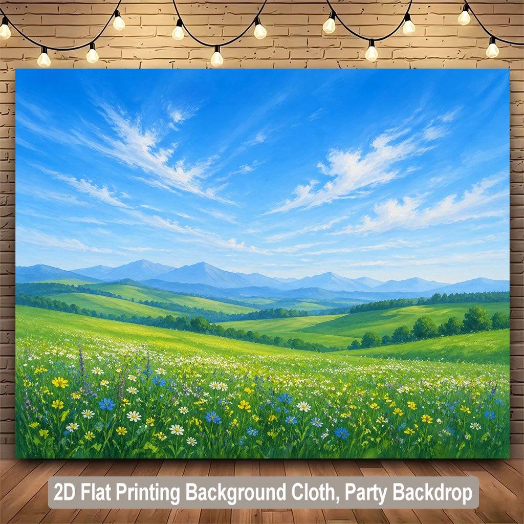 1 piece of 2D flat printing background banner tall grassland field scenery background banner for family and garden use