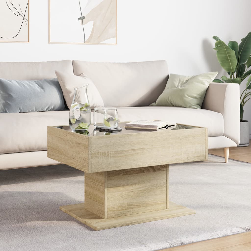 LED Coffee Table in Sonoma Oak 70 x 50 x 45 cm Particleboard