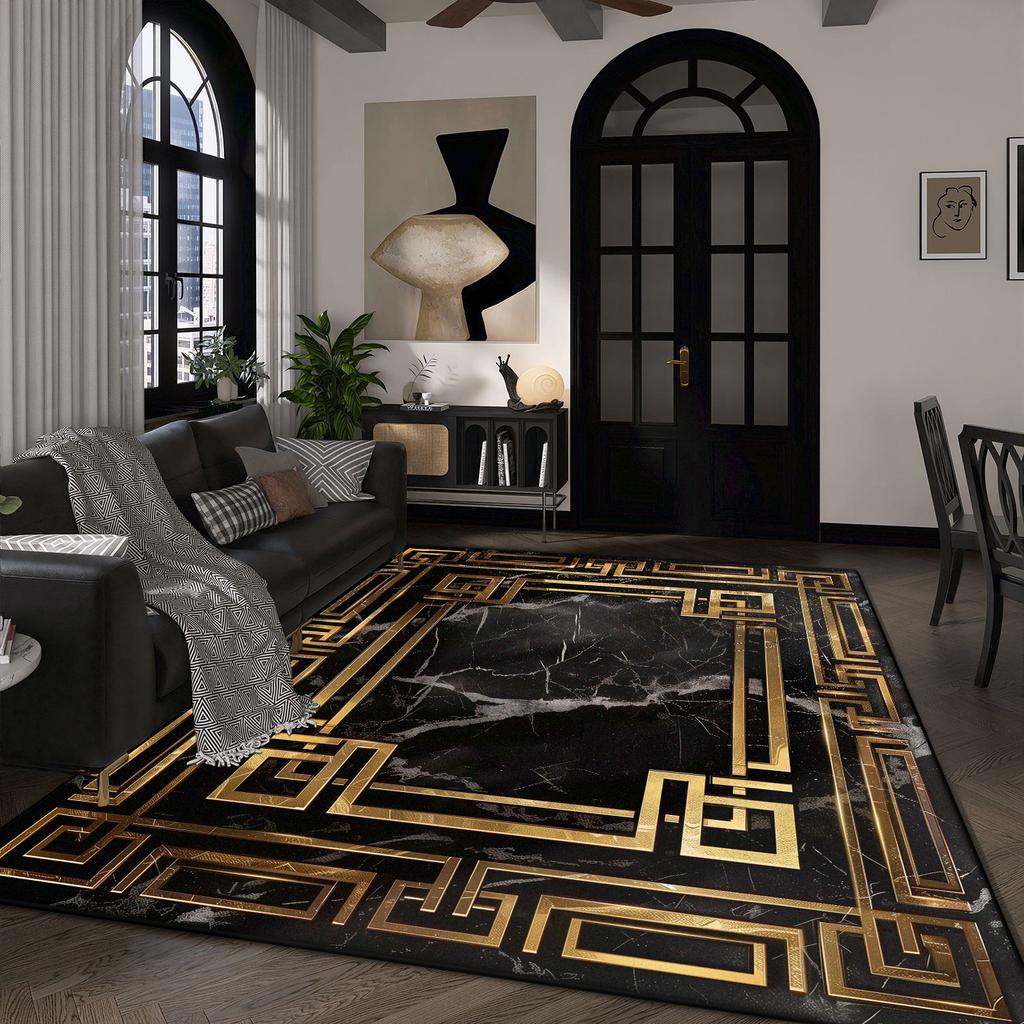 Large Size Luxury Black Gold Carpet for Living Room Nordic Sofa Bedroom Decoration Beside Rug Non-slip Washable Lounge Floor Mat