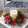 Artificial Berries Pinecone Pine Christmas Wreath Table Home Xmas Candle Wreath Candlestick Wreaths Party Decoration