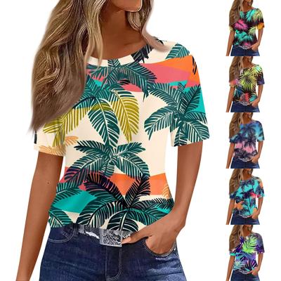 Women's Fashionable Casual Short Sleeve Print Round Neck Pullover Top