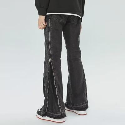 Europäische und amerikanische dunkle Jeans: Herren High Street Loose Fit Workwear Hose mit Reißverschluss-Dekoration - Hip Hop Stil.