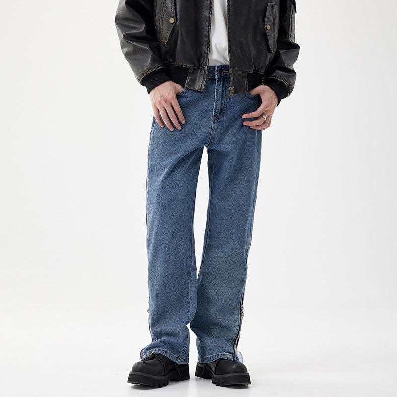 Zipper Jeans Men's Straight Casual Pants New Autumn Leg Long Pants