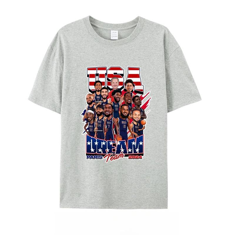 Summer Mens USA Dream Team Jersey Round Neck Short Sleeved Durant James Curry Print Shooting Sports Fan Pure Cotton Tshirt