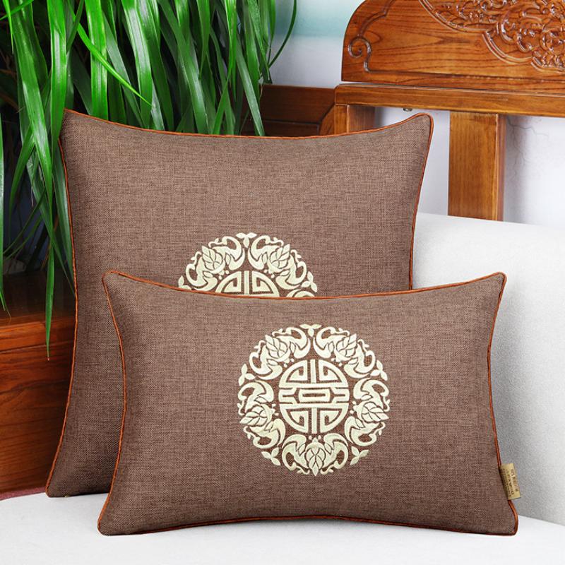 New Chinese-style Embroidered Throw Pillows Solid Wood Sofa Cushions Bedroom Headboard Backrest Waist Pillow Cushion Cover