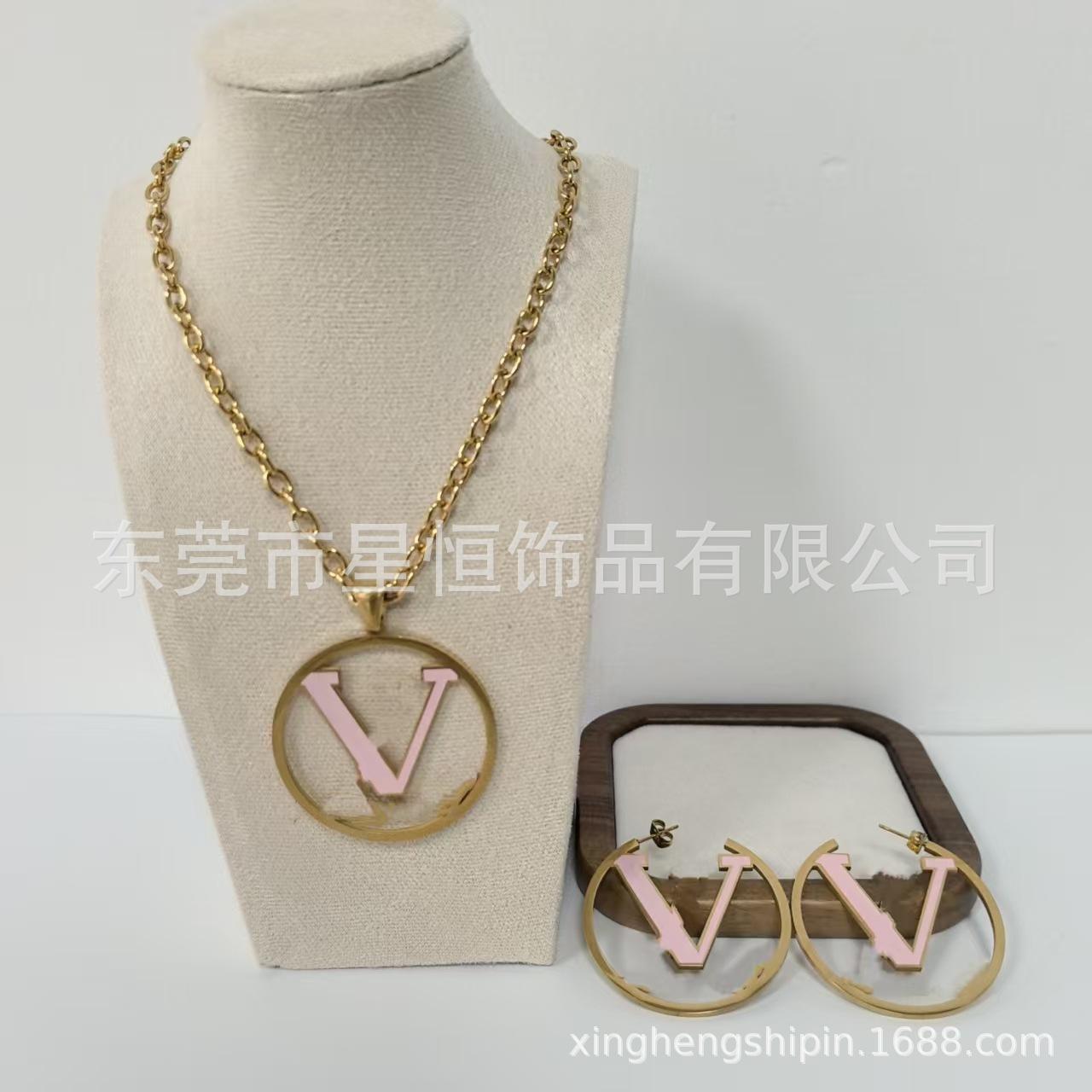 

Stainless Steel Colorful Epoxy Large Hoop Earrings & Necklace Set by L Brand - European and American Style Blue Set